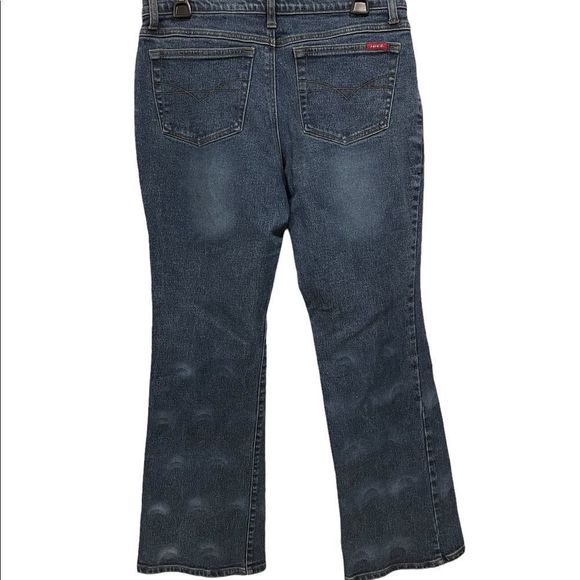 Zana Di Y2K Medium Wash Faded Sparkly Flare Mid Rose Denim Blue Jeans - Picture 5 of 10